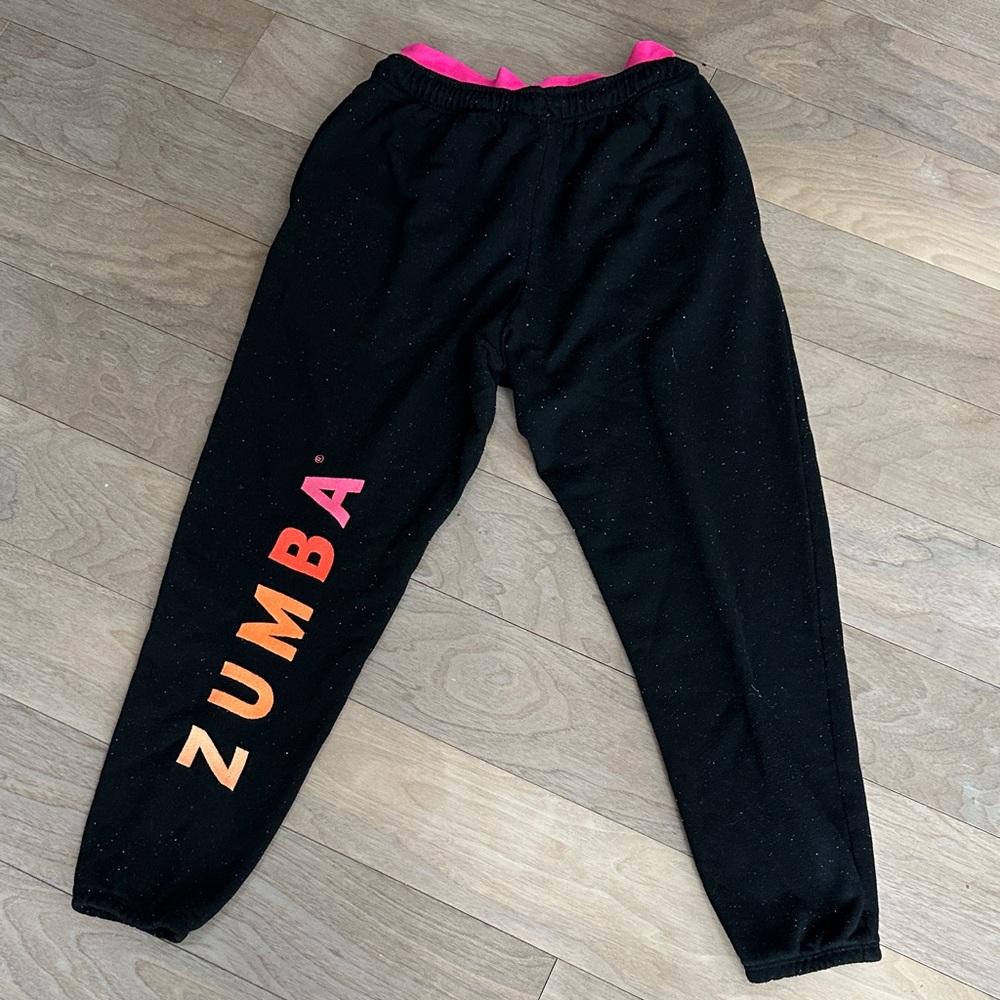Zumba Fitness Black Joggers with Pink and Orange Logo double waistband